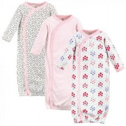Touched by Nature Baby Girl Organic Cotton Side-Closure Snap Long-Sleeve Gowns 3pk, Floral Dot, 0-6 Months