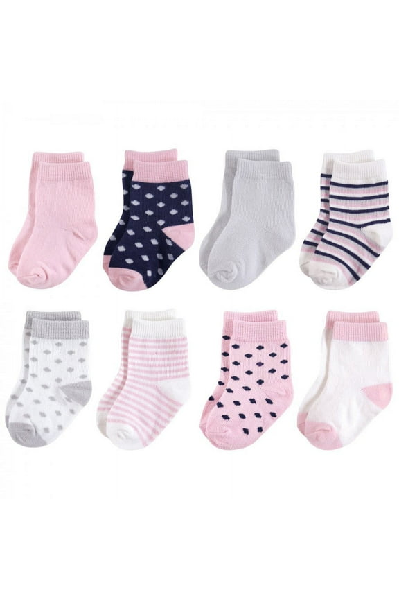 Baby Girl Organic Cotton Socks, Navy Lt. Pink, 0-6 Months