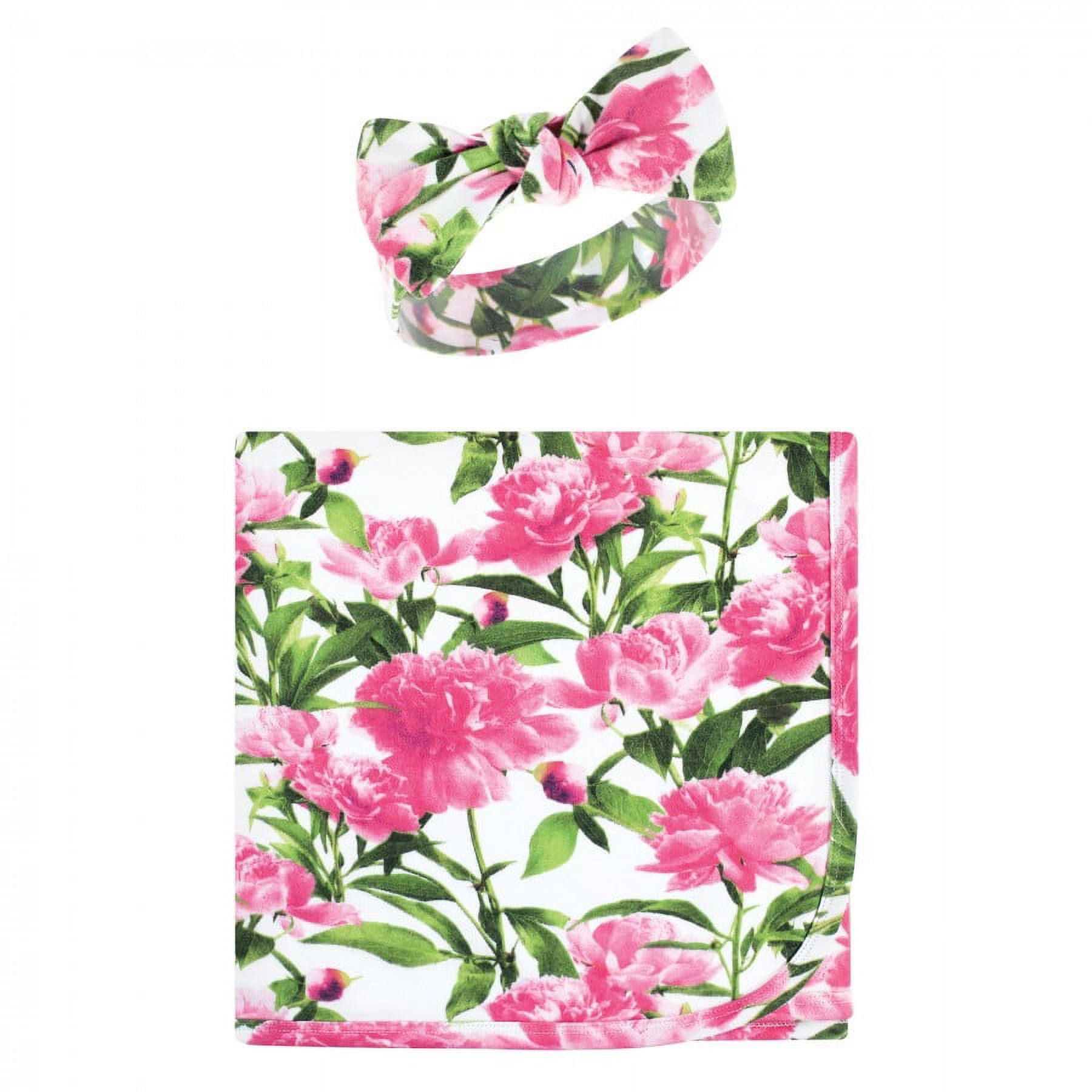 Touched By Nature Baby Organic Cotton Swaddle Blanket & Headband Set - Safari Print, One Size, 100% Organic