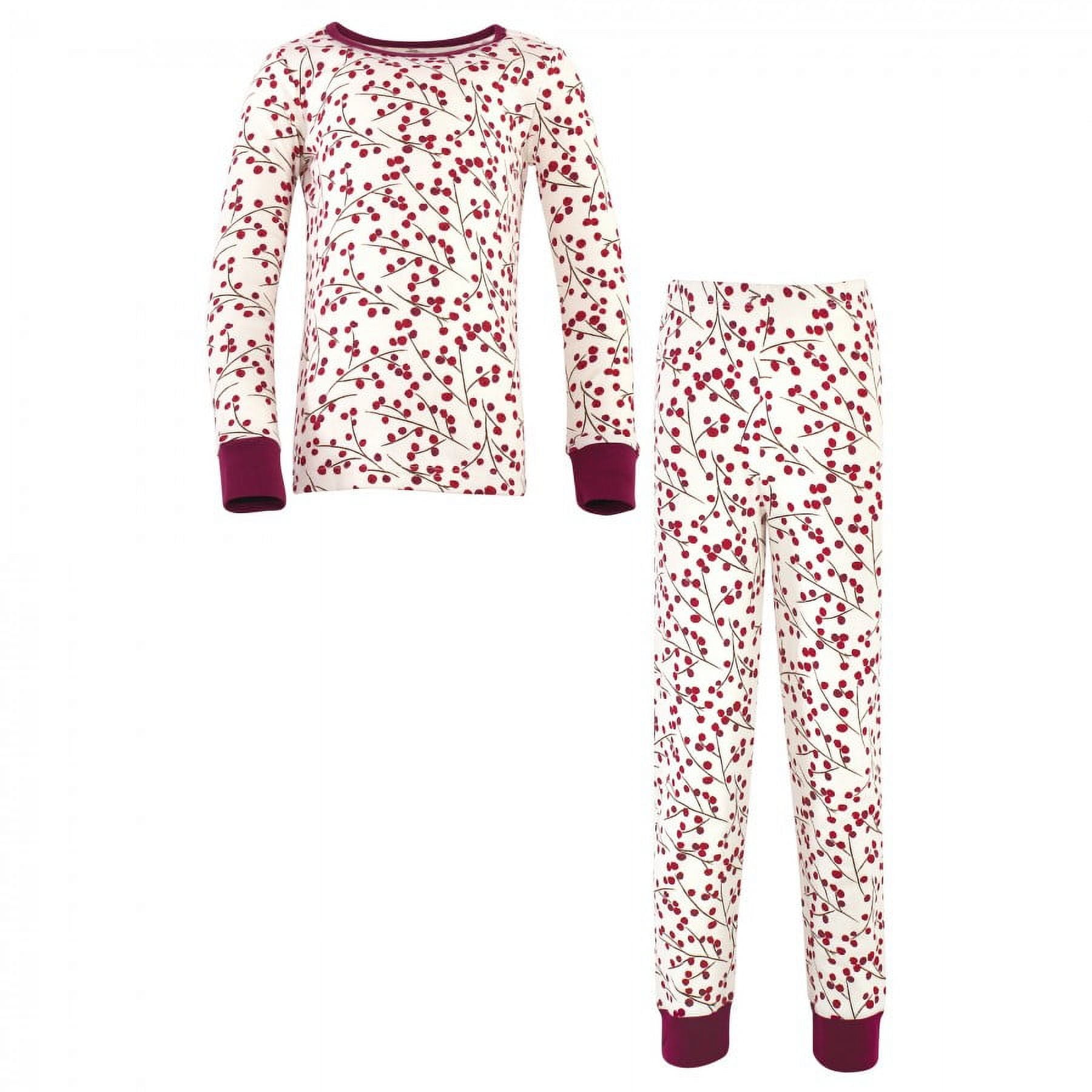 Touched by Nature Baby Girl Organic Cotton Tight-Fit Pajama Set, Berry Branch, 6-12 Months