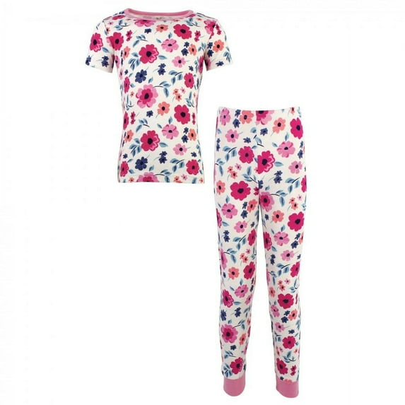 Touched by Nature Baby Girl Organic Cotton Tight-Fit Pajama Set, Garden Floral, 12-18 Months