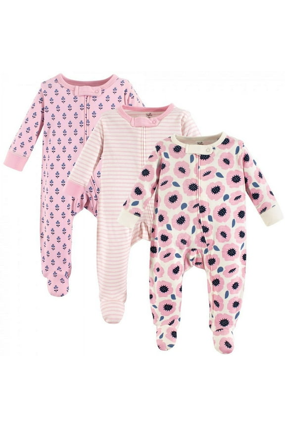 Baby Girl Organic Cotton Zipper Sleep and Play 3pk, Blossoms, 3-6 Months