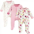 thumbnail image 1 of Touched by Nature Baby Girl Organic Cotton Zipper Sleep and Play 3pk, Botanical, 0-3 Months, 1 of 5