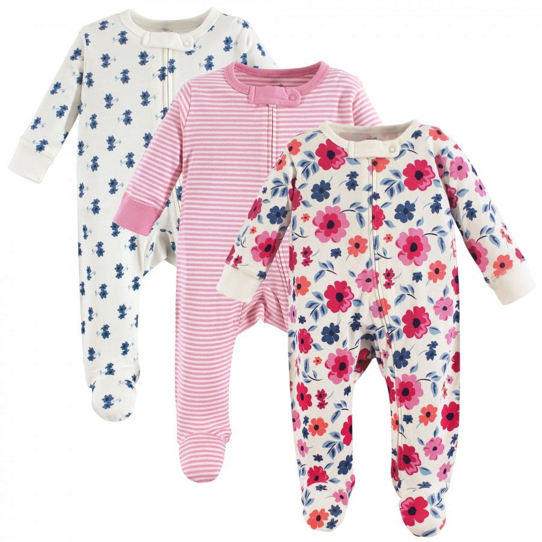 Touched by Nature Baby Girl Organic Cotton Zipper Sleep and Play 3pk, Garden Floral, 6-9 Months