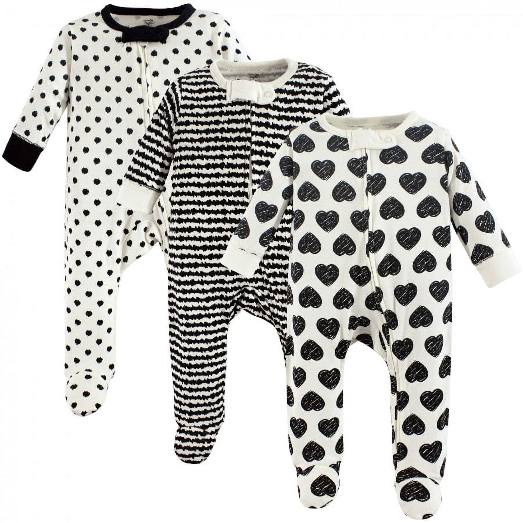 Touched by Nature Baby Girl Organic Cotton Zipper Sleep and Play 3pk, Heart, 0-3 Months