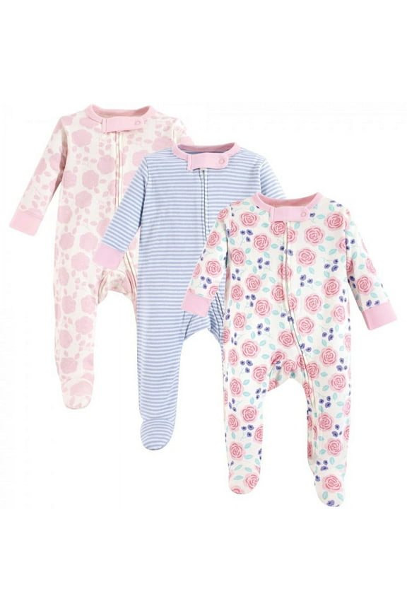 Baby Girl Organic Cotton Zipper Sleep and Play 3pk, Pink Rose, 6-9 Months