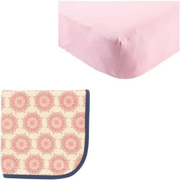 Touched by Nature Baby Girls' Organic Cotton Fitted Crib Sheet and Cotton Swaddle Blanket, Choose Your Color