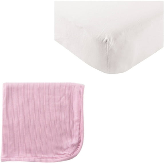 Touched by Nature Baby Girls' Organic Cotton Fitted Crib Sheet and Cotton Swaddle Blanket, Choose Your Color