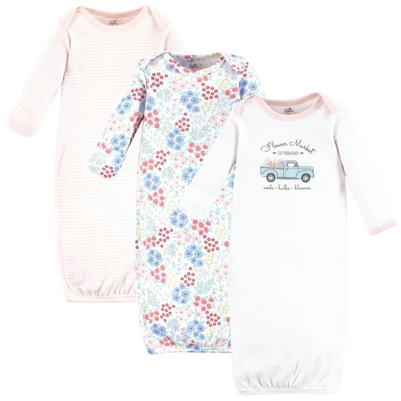 Touched by Nature Baby Girls Organic Cotton Gowns, Flower Market, 0-6 Months