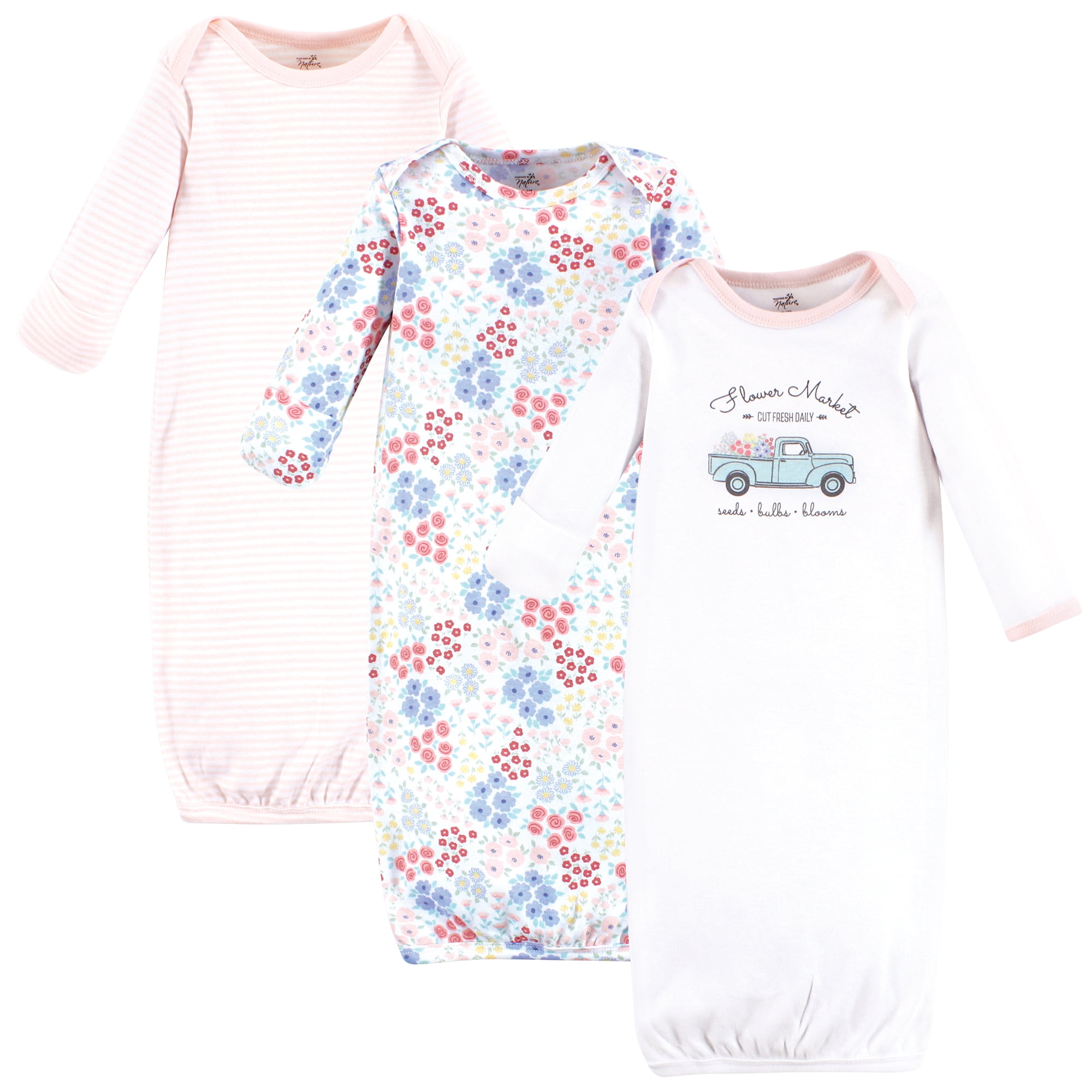 Touched by Nature Baby Girls Organic Cotton Gowns, Flower Market, Preemie-Newborn