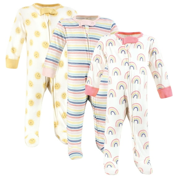 Touched by Nature Baby Girls Organic Cotton Sleep and Play, Rainbows And Sunshine, Preemie