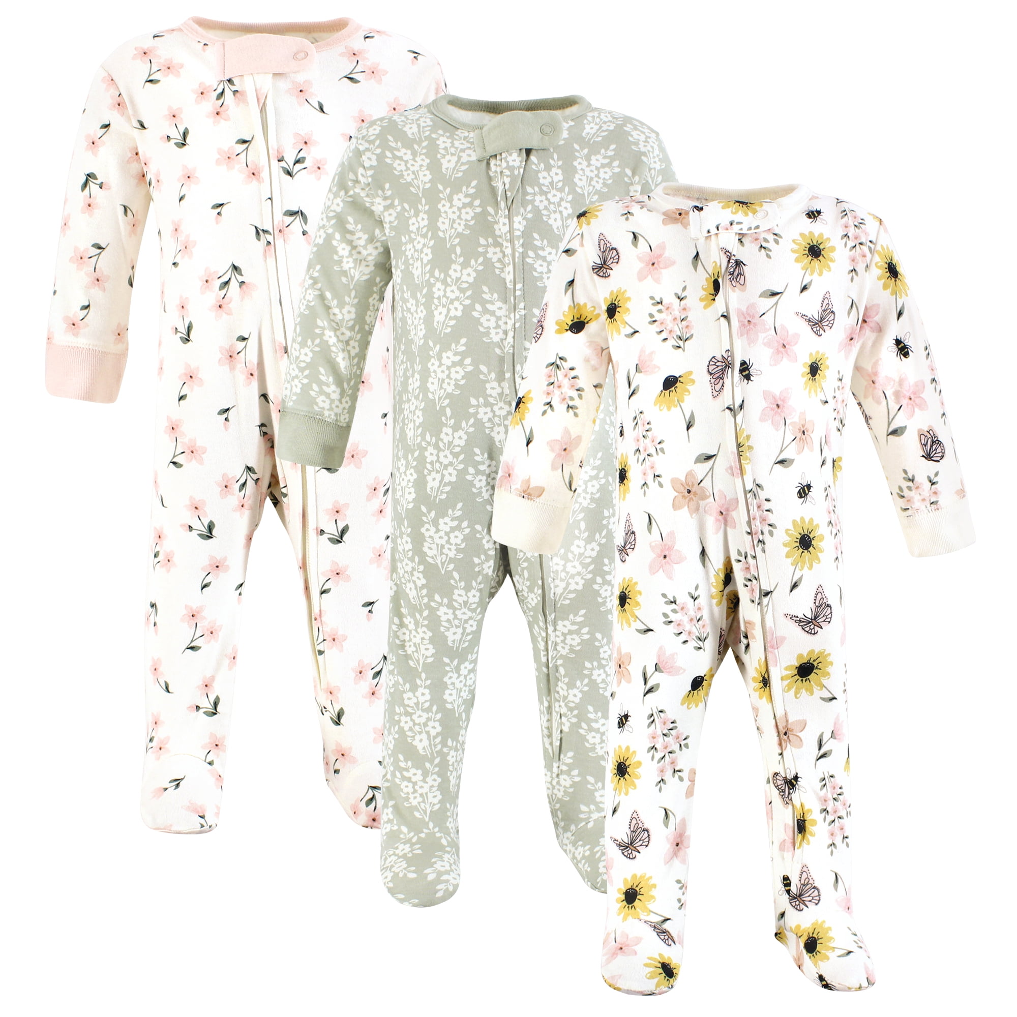 Touched by Nature Baby Girls Organic Cotton Sleep and Play, Soft Wildflower, 3-6 Months