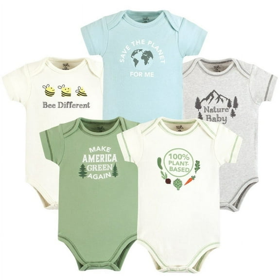 Touched by Nature Baby Organic Cotton Bodysuits, Planet Based, 0-3 Months