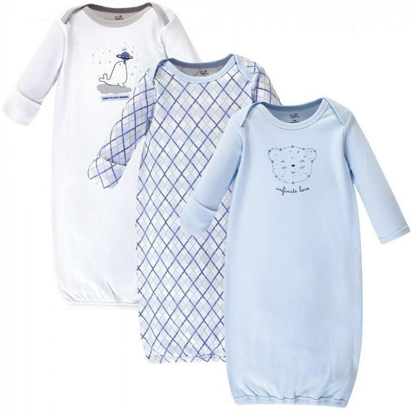 Touched by Nature Baby Organic Cotton Long-Sleeve Gowns 3pk, Infinite Love Bear, 0-6 Months