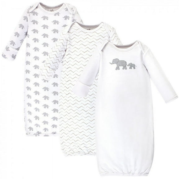 Touched by Nature Baby Organic Cotton Long-Sleeve Gowns 3pk, Marching Elephant, 0-6 Months