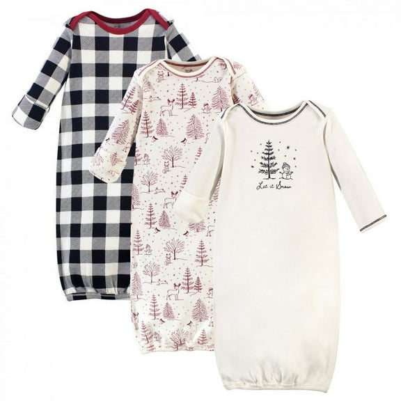 Touched by Nature Baby Organic Cotton Long-Sleeve Gowns 3pk, Winter Woodland, Preemie