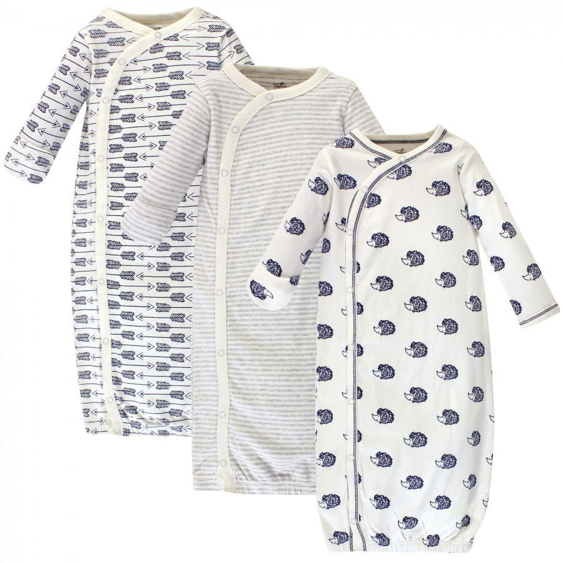 Touched by Nature Baby Organic Cotton Side-Closure Snap Long-Sleeve Gowns 3pk, Hedgehog, 0-6 Months