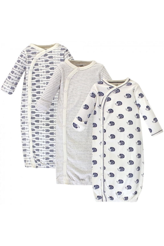 Baby Organic Cotton Side-Closure Snap Long-Sleeve Gowns 3pk, Hedgehog, Preemie