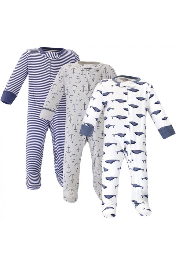 Baby Organic Cotton Zipper Sleep and Play 3pk, Blue Whale, 3-6 Months