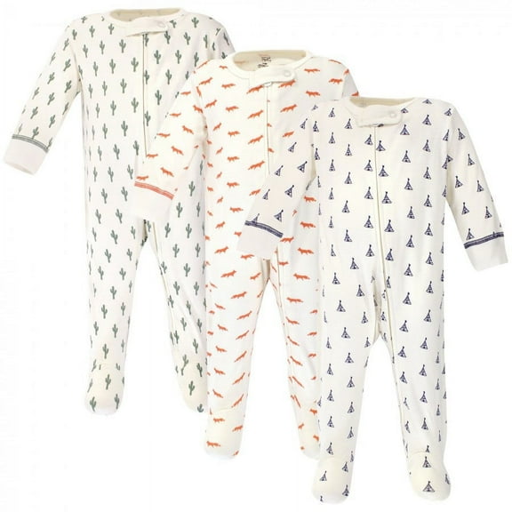 Touched by Nature Baby Organic Cotton Zipper Sleep and Play 3pk, Cactus, 3-6 Months