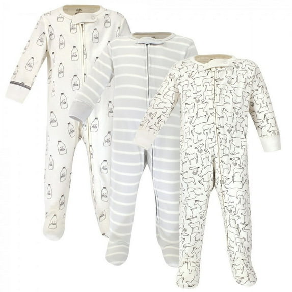 Touched by Nature Baby Organic Cotton Zipper Sleep and Play 3pk, Farm Friends, 0-3 Months
