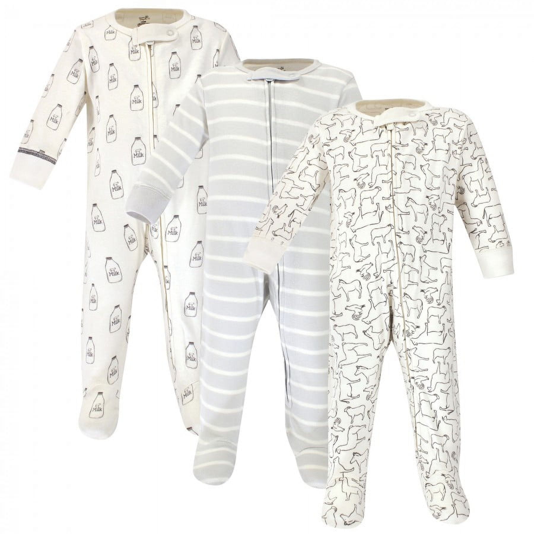 Touched by Nature Baby Organic Cotton Zipper Sleep and Play 3pk, Farm Friends, Preemie