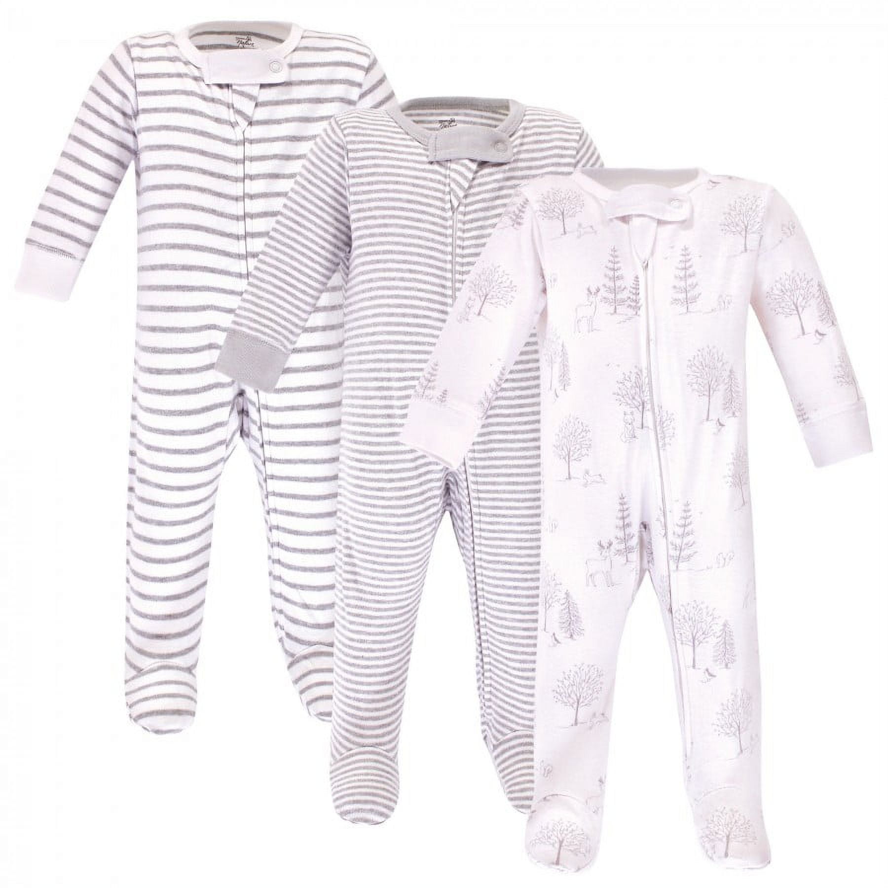 Touched by Nature Baby Organic Cotton Zipper Sleep and Play 3pk, Gray Woodland, 6-9 Months
