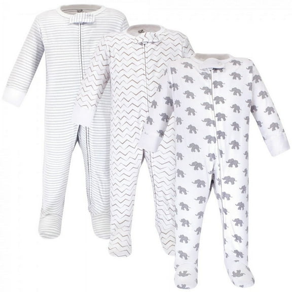 Touched by Nature Baby Organic Cotton Zipper Sleep and Play 3pk, Marching Elephant, 3-6 Months