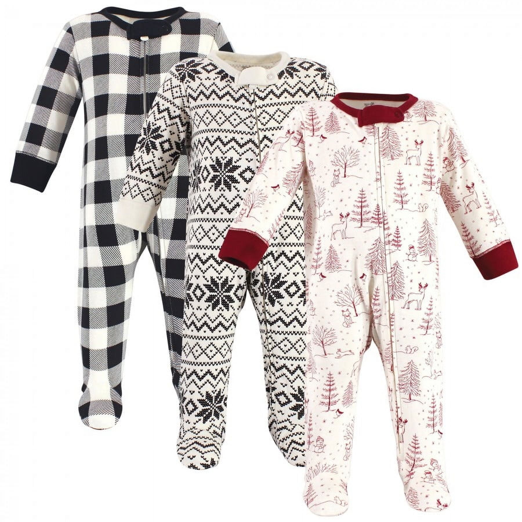 Touched by Nature Baby Organic Cotton Zipper Sleep and Play 3pk, Winter Woodland, 0-3 Months