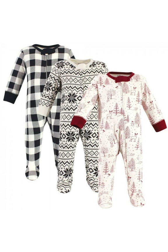 Baby Organic Cotton Zipper Sleep and Play 3pk, Winter Woodland, 0-3 Months