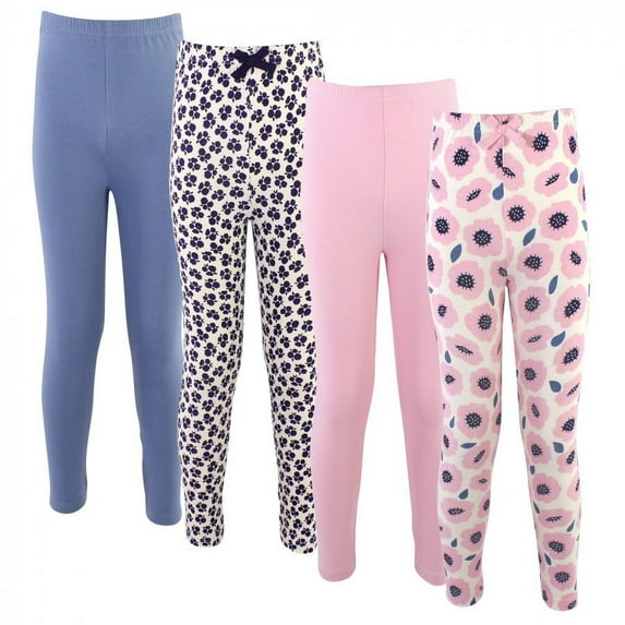 Touched by Nature Baby, Toddler, Big Kids and Youth Girl Organic Cotton Leggings 4pk, Blossom, 9-12 Months