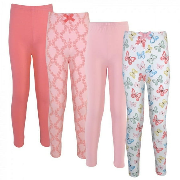 Touched by Nature Baby, Toddler, Big Kids and Youth Girl Organic Cotton Leggings 4pk, Butterflies, 2 Toddler