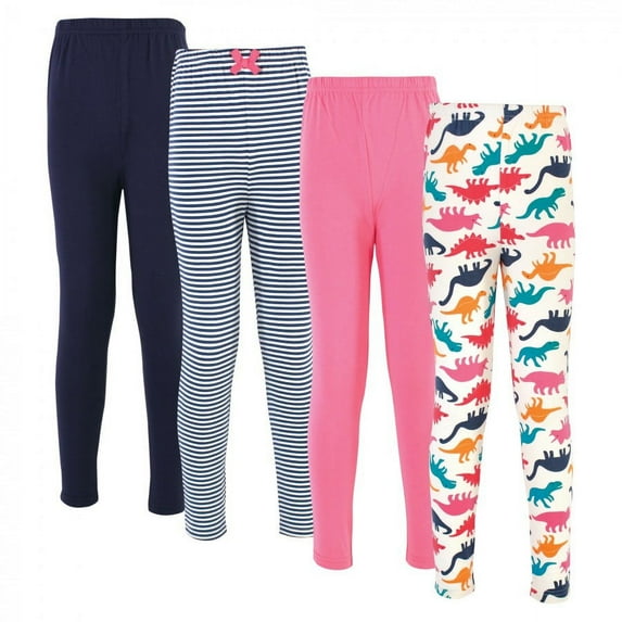 Touched by Nature Baby, Toddler, Big Kids and Youth Girl Organic Cotton Leggings 4pk, Dinosaurs, 0-3 Months