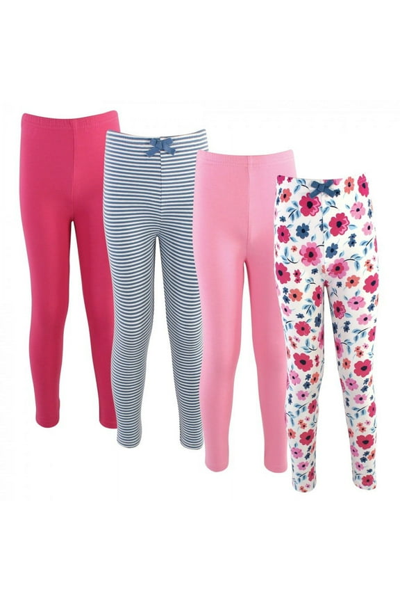 Baby, Toddler, Big Kids and Youth Girl Organic Cotton Leggings 4pk, Garden Floral, 3 Toddler