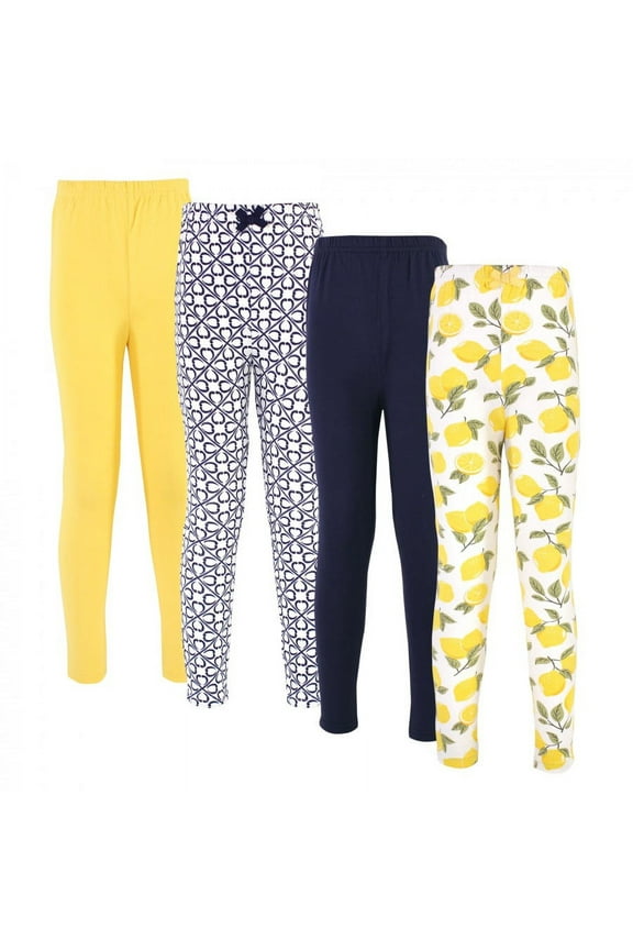Baby, Toddler, Big Kids and Youth Girl Organic Cotton Leggings 4pk, Lemon Tree, 12-18 Months