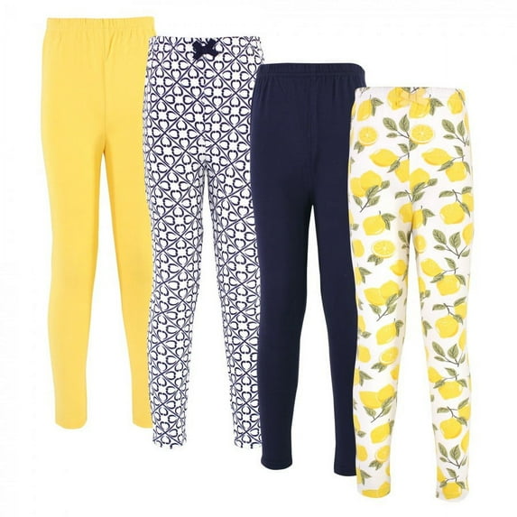Touched by Nature Baby, Toddler, Big Kids and Youth Girl Organic Cotton Leggings 4pk, Lemon Tree, 9-12 Months