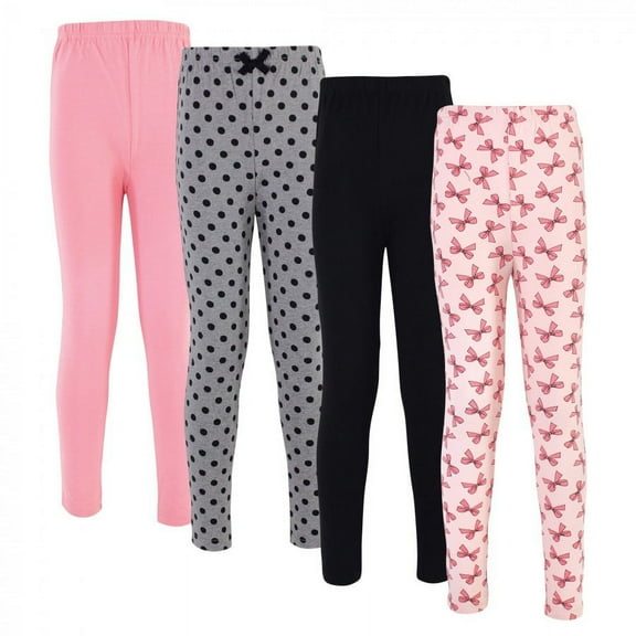 Touched by Nature Baby, Toddler, Big Kids and Youth Girl Organic Cotton Leggings 4pk, Pink Bows, 9-12 Months