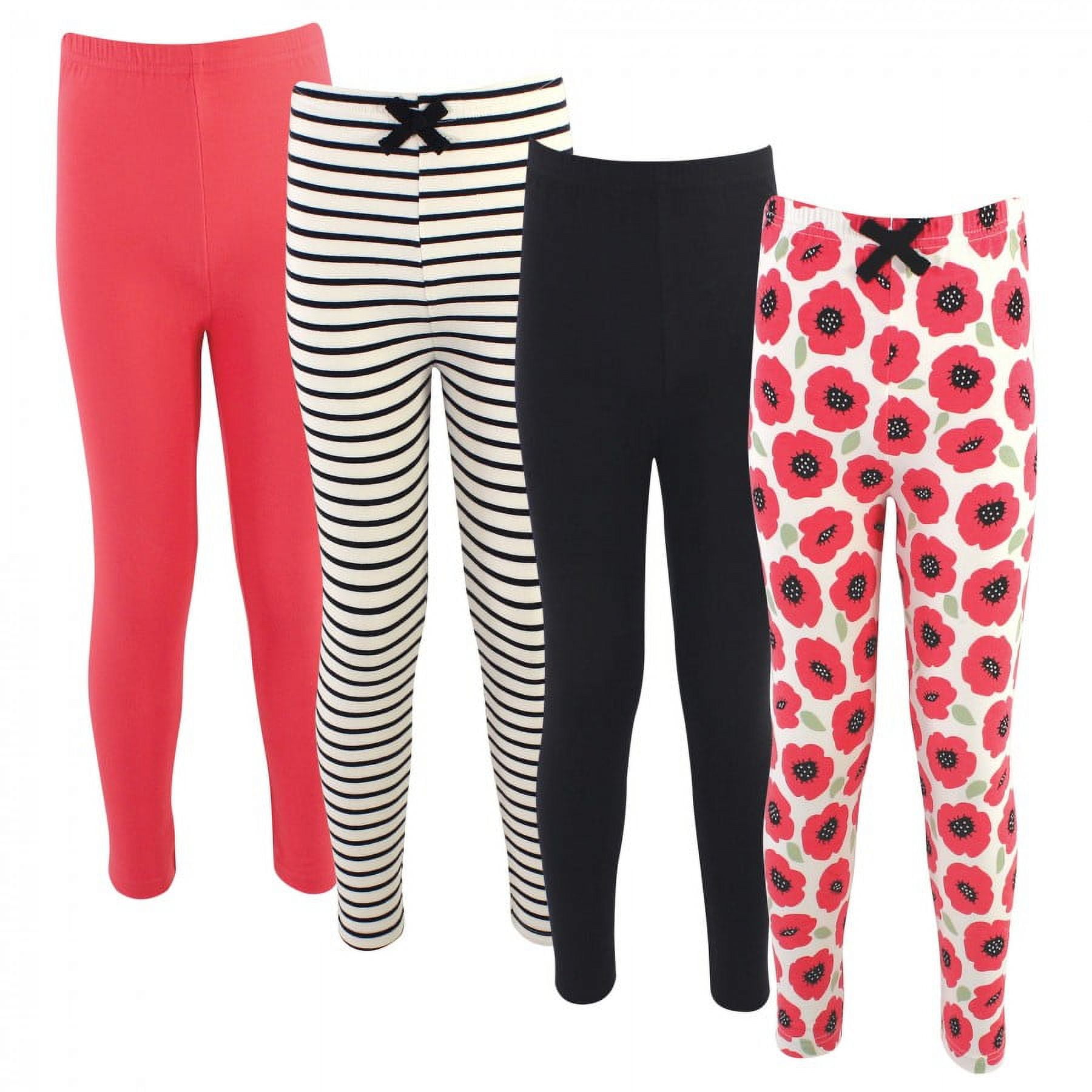Touched by Nature Baby, Toddler, Big Kids and Youth Girl Organic Cotton Leggings 4pk, Poppy, 8 Years