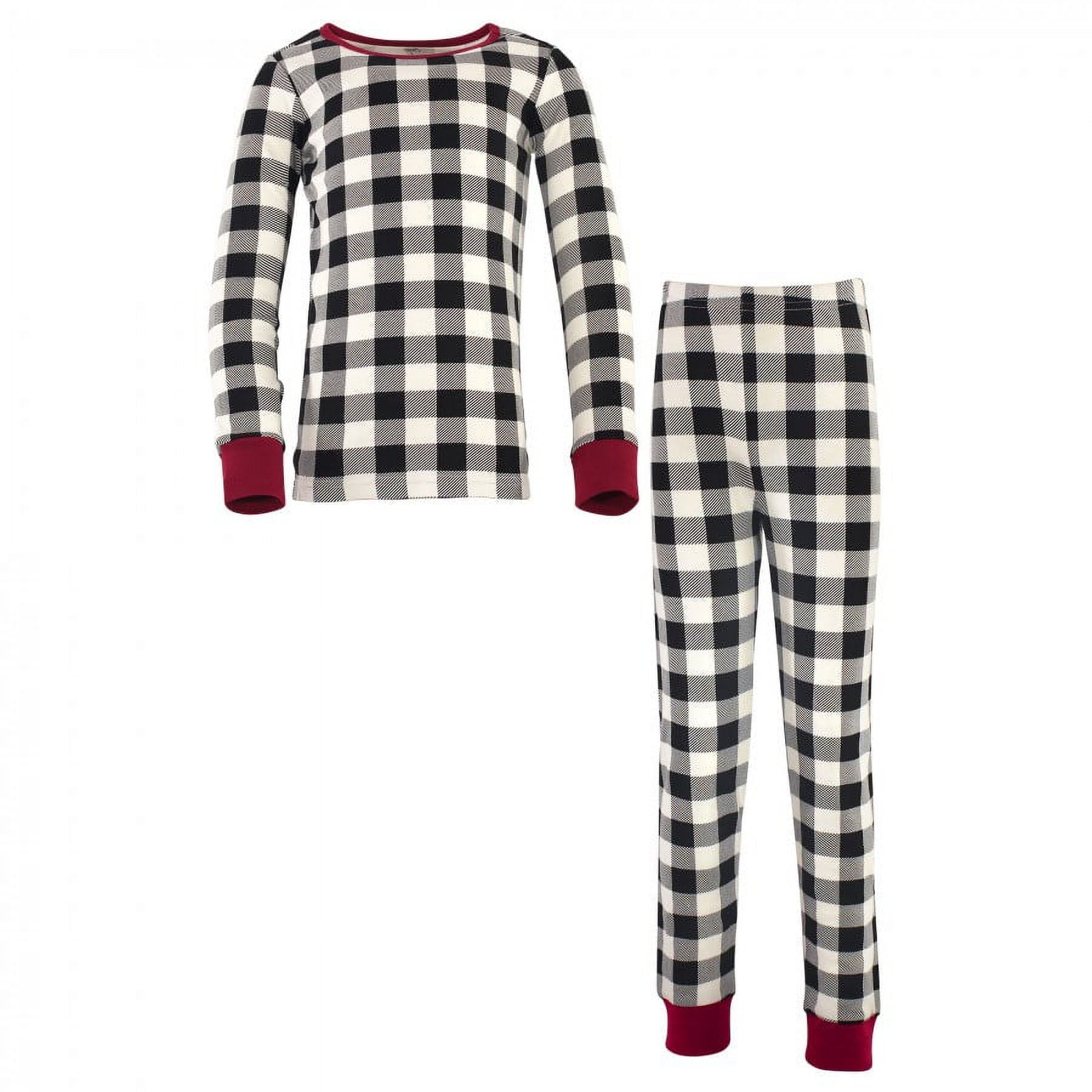 Touched by Nature Baby, Toddler and Kids Unisex Organic Cotton Tight-Fit Pajama Set, Black Plaid, 12-18 Months