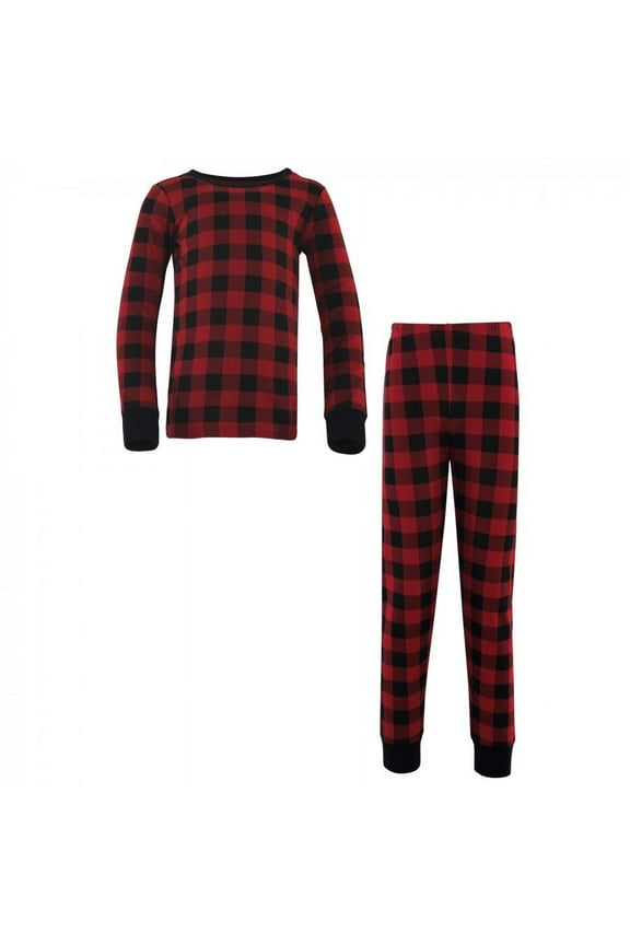 Baby, Toddler and Kids Unisex Organic Cotton Tight-Fit Pajama Set, Buffalo Plaid, 12-18 Months