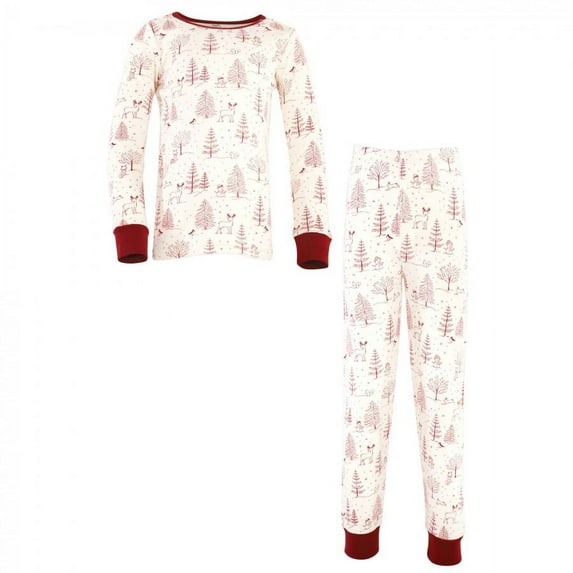 Touched by Nature Baby, Toddler and Kids Unisex Organic Cotton Tight-Fit Pajama Set, Winter Woodland, 4 Toddler