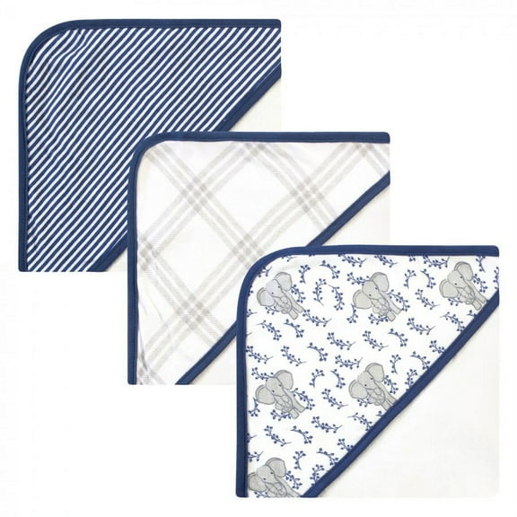 Touched by Nature Baby Unisex Organic Cotton Hooded Towels, Blue Elephant, One Size