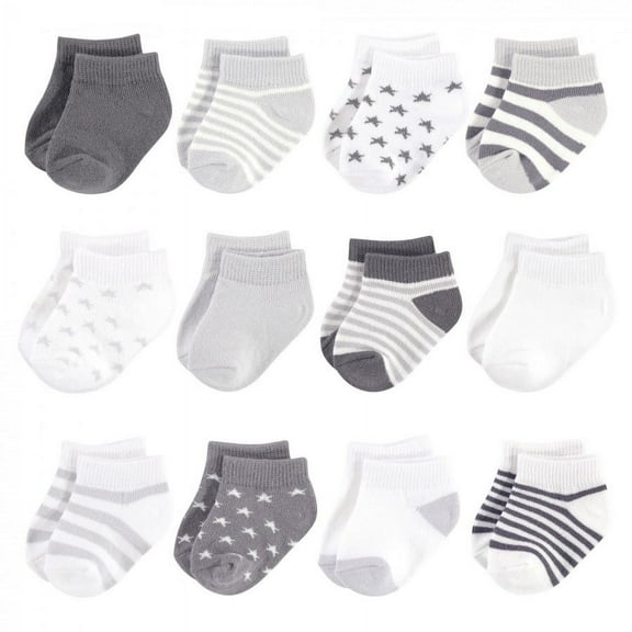 Touched by Nature Baby Unisex Organic Cotton Socks, Cream Charcoal Stars, 0-6 Months