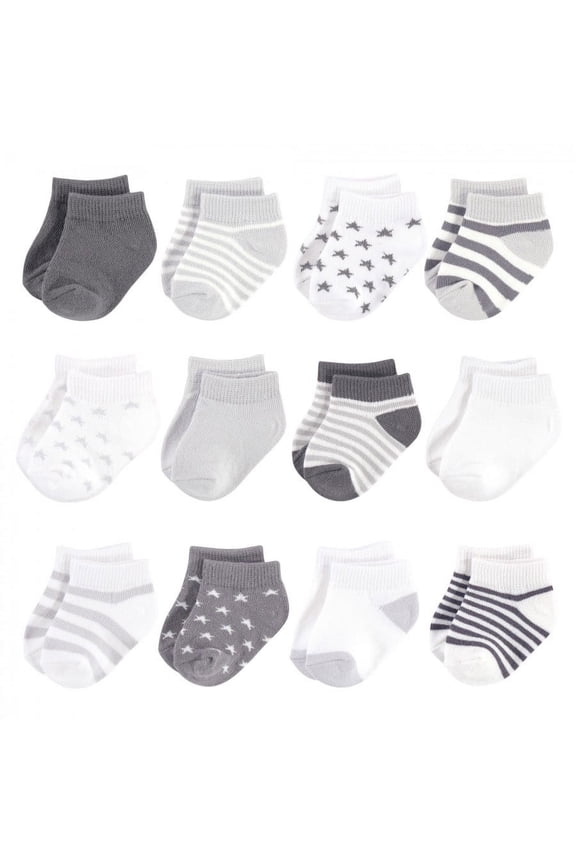 Baby Unisex Organic Cotton Socks, Cream Charcoal Stars, 6-12 Months