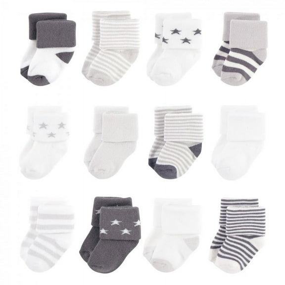 Touched by Nature Baby Unisex Organic Cotton Socks, Gray Charcoal Stars, 0-6 Months