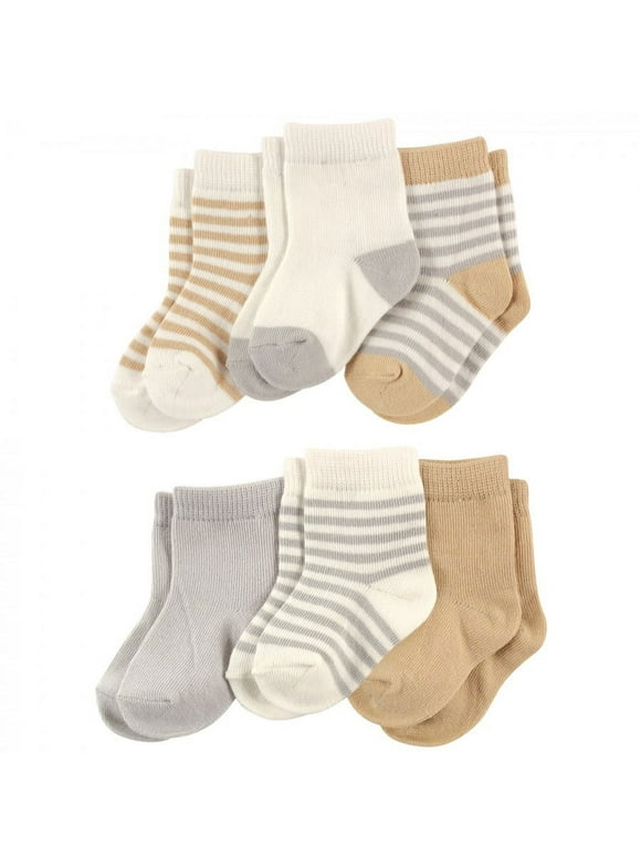 Touched by Nature Baby Unisex Organic Cotton Socks, Neutral Stripes, 0-6 Months