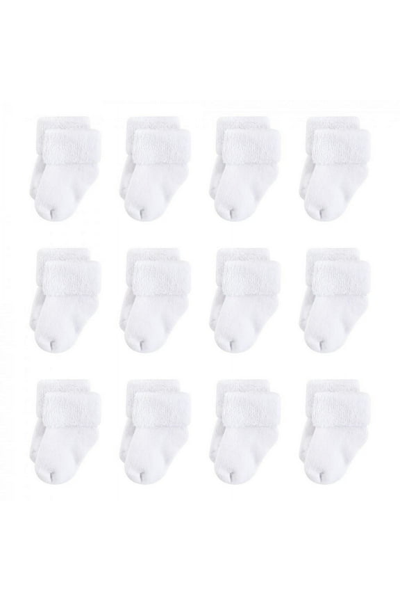 Baby Unisex Organic Cotton Socks, White Terry, 0-6 Months