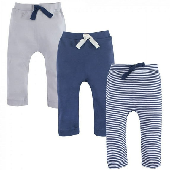 Touched by Nature Baby and Toddler Boy Organic Cotton Pants 3pk, Blue Cream, 6-9 Months