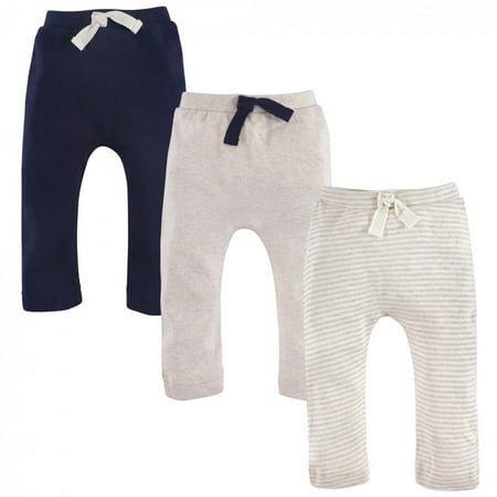 Touched by Nature Baby and Toddler Boy Organic Cotton Pants 3pk, Oatmeal Navy, 6-9 Months