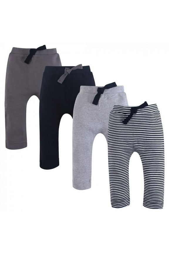 Baby and Toddler Boy Organic Cotton Pants 4pk, Black Gray, 0-3 Months